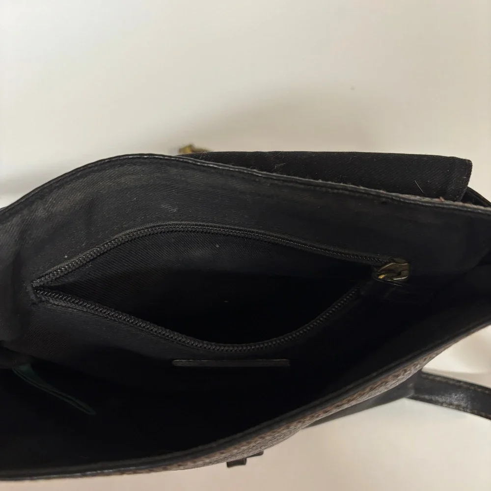VTG Ralph Lauren Black Leather Crossbody Bag Equestrian Hook Flap Messenger